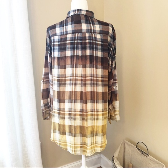 Boho Jane Plaid Tunic Woodstock Button Shirt - S - Picture 3 of 9